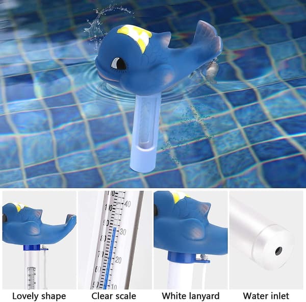 Pooltermometer, flytande pooltermometer, blå val