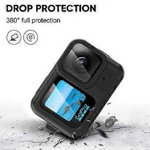 GoPro Hero 13 Black vedenpitävä kotelo, rintavaljaat, karkaistu lasi näytönsuoja ja selfiekeppi
