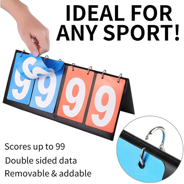 Bærbar Flip Scoreboard - Scoreboard til Baseball Fodbold Fodbold Ping Pong Fodbold Volleyball Basketball Bordtennis Bane