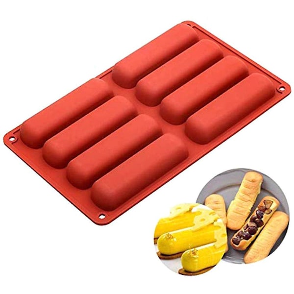 8 Hulrums DIY Silikoneform Lange Strimler Eclair Cookies Form Bageform Til Fingerkiks Chokolade Cracker Bar Stick