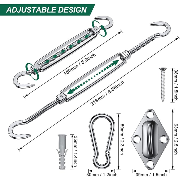 Skygge Sejl Fastgørelsessæt - 304 Rustfrit Stål Skygge Sejl, Skygge Sejl Fixi