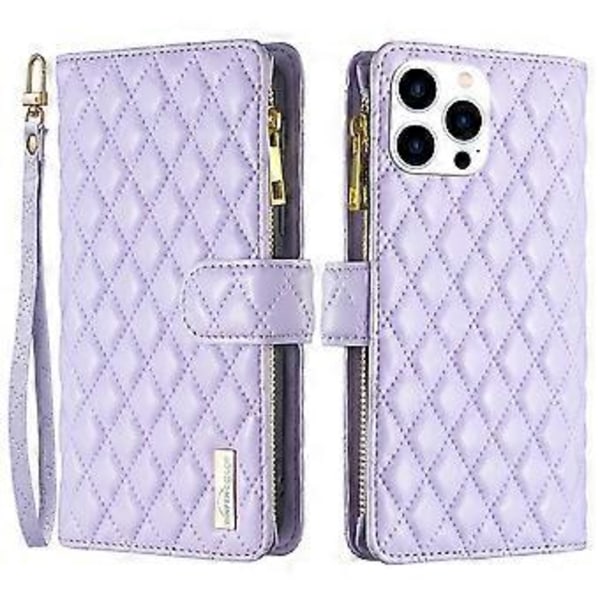 BINFEN COLOR BF Style-15 Fodral till iPhone 16 Pro Max Rombmönstrat Läder Telefonskal Purple