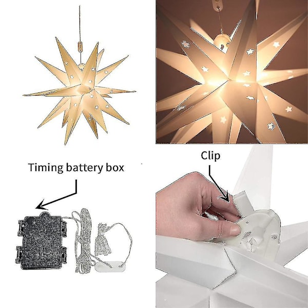 Batteridriven timer Moravian Star - Hängande utomhus julstjärna - Använd som semesterdekoration, veranda