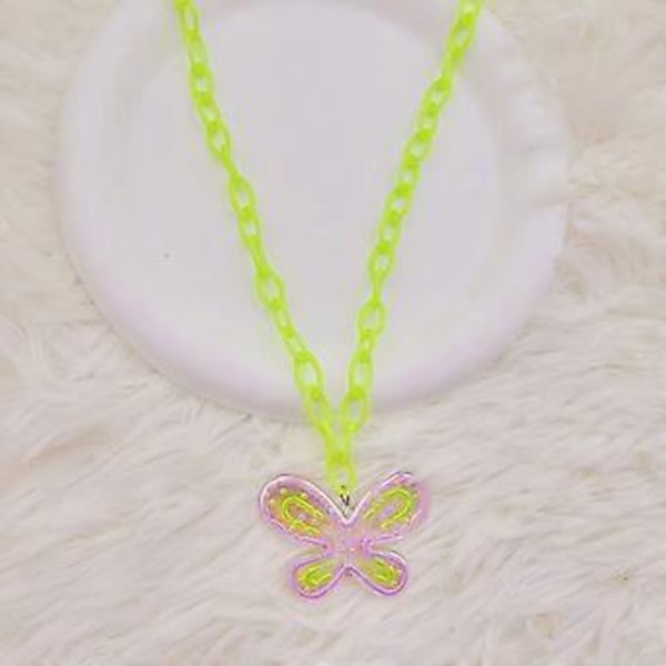 Perhoskaulaketju Värikäs kaulakoru Perhosriipus Choker Akryylimateriaali Täydellinen festivaaleille ja juhliin Vihreä Green