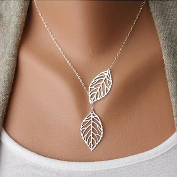 Silver Leaf Halsband Hänge Halsband Kedja Smycken för kvinnor en