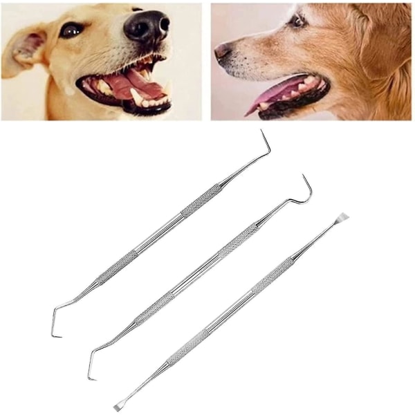 Set för husdjurständer, 3 st tandstensborttagare i rostfritt stål Plackborttagningsmedel för hundar och katter