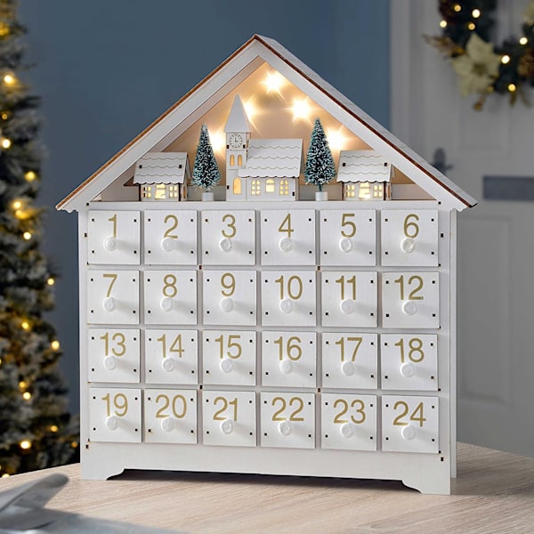 Hvid 24 Dages Nedtællingskalender LED Lysende Juleby Sh