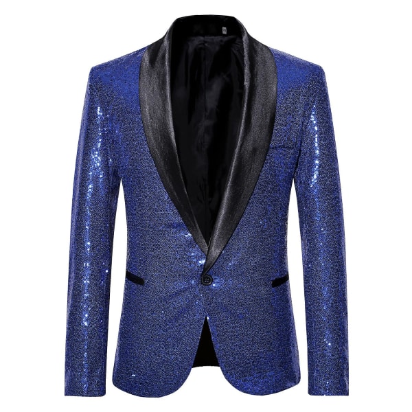 Herre pailletter Casual Blazer Fest Bryllup Efterår Vinter Regular Coat Casual jakke (M Blue)