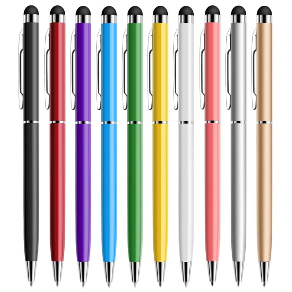 Pen 10-pack universal kapacitiv 2 i 1 indragbara kulspetspennor och styli pekskärmspenna för surfplattor/ipad/iphone