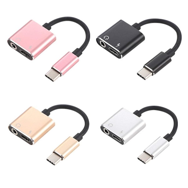 Usb C til Jack 3.5 Type C Kabeladapter 2-i-1 Usb Type C 3.5mm Audio Hodetelefonkonverter Lading