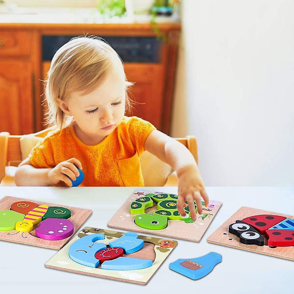 Träpussel, Djurpusselsticksåg Tidig inlärning Baby Barn Pedagogiska leksaker（Ny uggla）