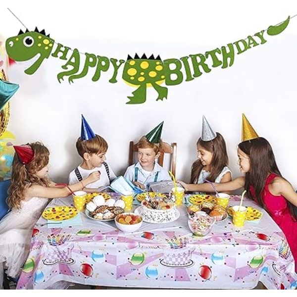 Happy Birthday Banner Filt Dinosaurus Vimpel Fest Dekoration Børn