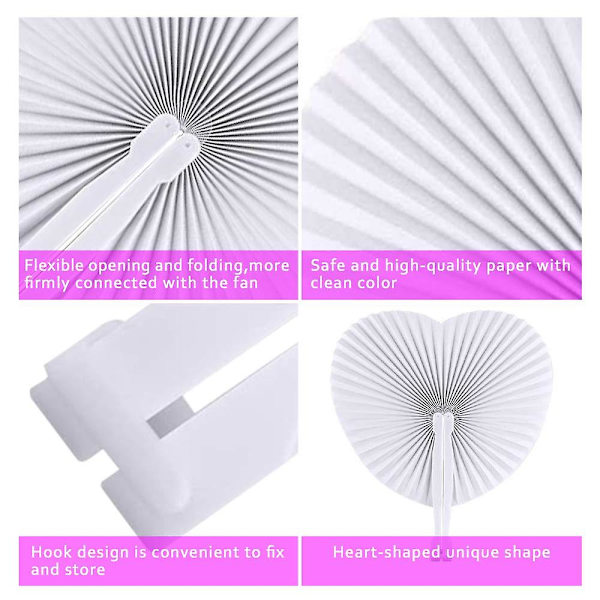 Hjerteformede papirvifter, foldbare, 24 stk. hvide papirvifter, håndholdte, foldbare bryllupsdekorationer, ideelle bryllupsgaver