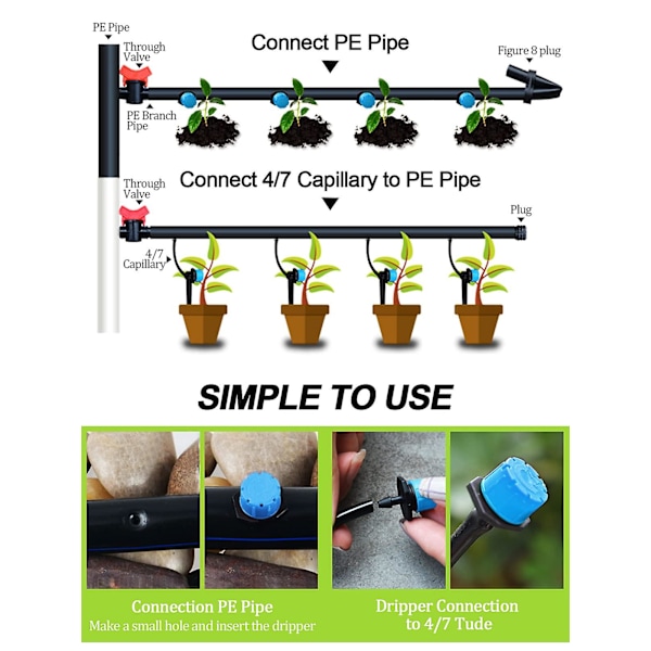 200 st 1/4 tum justerbart mikro dropp bevattningssystem bevattning sprinkler anti igensättning emitter dropp för trädgård (blå)