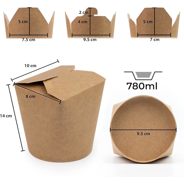 Papperslådor i brunt, 50-pack, 780 ml - Engångsförpackning för mat