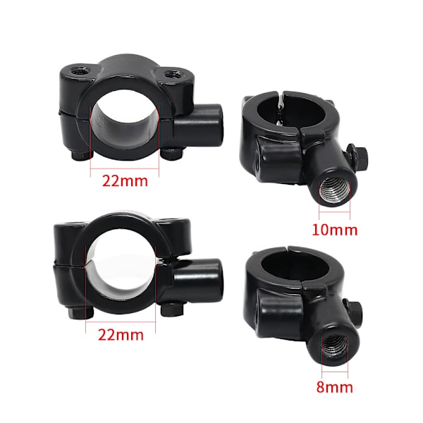 Par Universel 8mm Beslag Holder Montering til 22mm Styr Bakspejl Motorcykler Scooter Sort