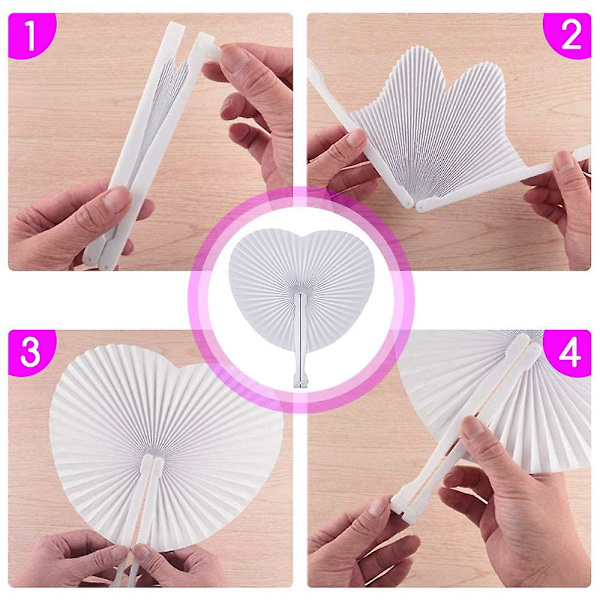 Hjerteformede papirvifter, foldbare, 24 stk. hvide papirvifter, håndholdte, foldbare bryllupsdekorationer, ideelle bryllupsgaver
