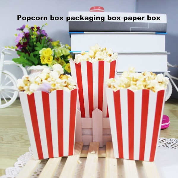 Popcorn-laatikot, 20 pakkausta popcorn-pusseja pahvista karkkiastioita, punavalkoinen raidallinen aaltopahvi elokuvateatterityylinen popcorn