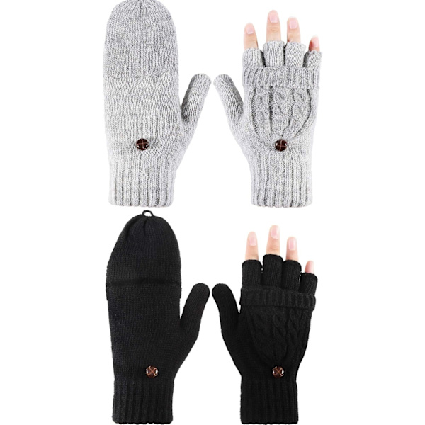 2 par fingerlösa vantar för kvinnor Konvertibla vinterhandskar