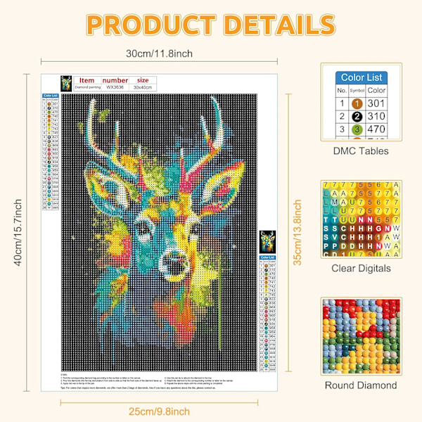30*40cm Älg Diamantmålning Kits, Älg 5D Diamantmålning Kits f