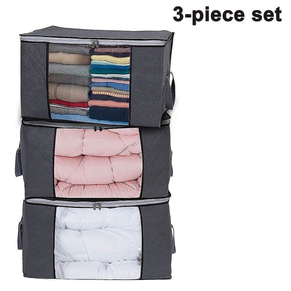 3-pack klädförvaringspåsar, filtförvaringsbehållare med stor kapacitet Organizers för täcken,sängkläder,kläder,vikbart 3-lagers tyg,#5 Dragkedja,r