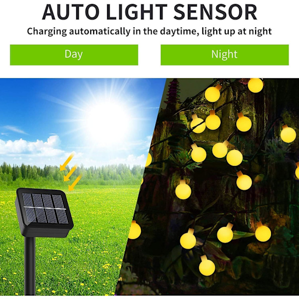 1,8 cm färgglad bubbelboll solcellsbelysning utomhus ljusslinga 50 LED 9,5 m