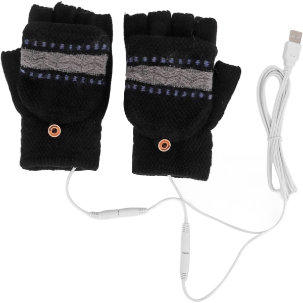 1 par USB-oppvarmede hansker, skrivehansker, USB-oppvarmede hansker strikket