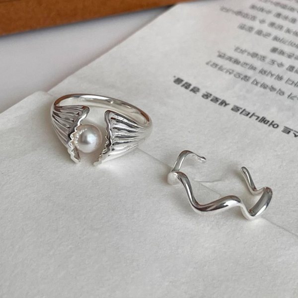 Enkel perle ring, 2 stk. pigering, justerbar