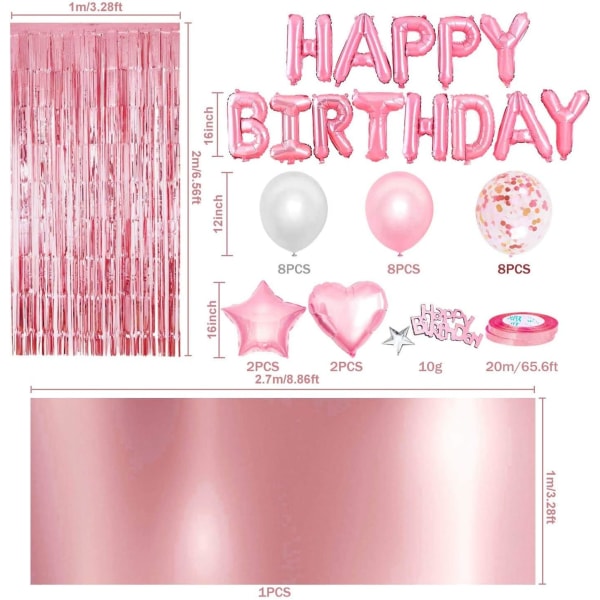 Pink Balloon Girl Birthday Decoration, Happy Birthday Banner, Tab