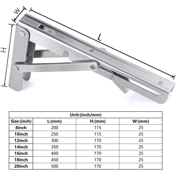 250mm foldebeslag, rustfrit stål foldebeslag, vægmonteret bordbeslag