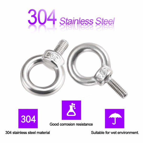 10 stk M4*10 Øyebolter 304 Rustfritt Stål Løftering Ring Sha