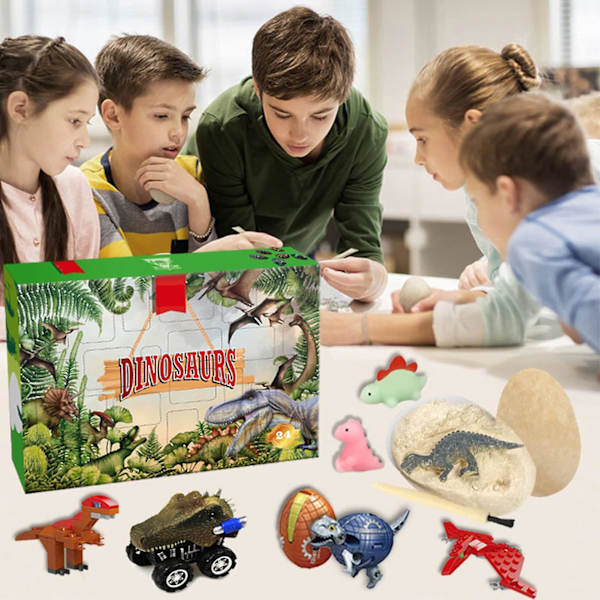 24 stk. dinosaurlegetøjssæt Dinosaur Blind Boxes Dinosaur Car Transporter Carrier Sæt Inkluderer Dinosauræg Fossiler
