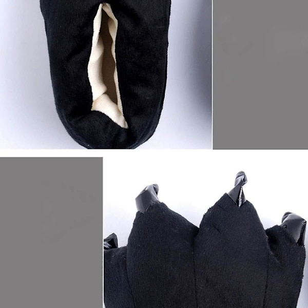 Unisex tofflor Monster Claw Novelty Plush Paw Varm Mjuk Bomull Djur Fantasy Cosplay Kostym Skor Höst Vinter Inomhus（M Svart）