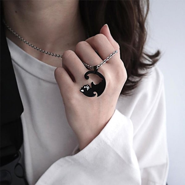 Parhänge för pojkvän och flickvän i rostfritt stål, matchande relation, enkelt sött katthjärta Yin Yang-halsband