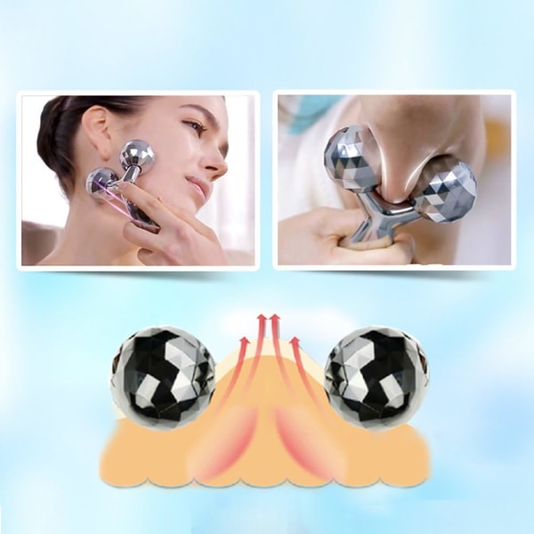 Ansikts- och kroppsmassagerulle, 3D-rullande ansiktsmassager Y-formad ansiktslyftande verktyg för fasthet och skönhetsmassage för ansikte och kropp (Silver)