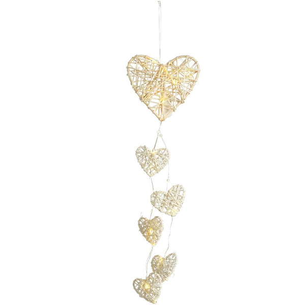 -Rustik Shabby Chic 6x Vægophæng Flet Hjerter LED Streng Ligh