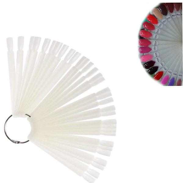 50x Nagelkonst Tips Färg Pop Sticks Display Fläkt Övning Starter Ring Klar Vit