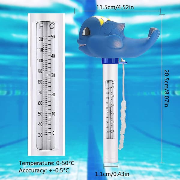 Pooltermometer, flytande pooltermometer, blå val