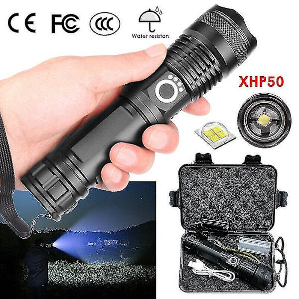 900000 lumen kraftig Xhp50 zoom lommelykt LED oppladbar lommelykt
