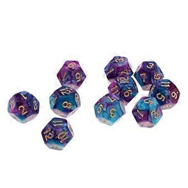 Bordsspel 10 st / set Tärningar D12 D&D Gem 18mm (Lila+Blå) Purple+Blue