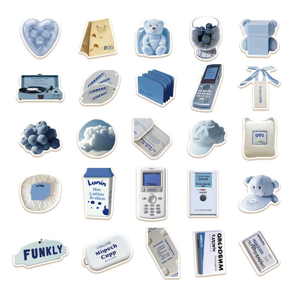 50 blue simple stickers waterproof diy stickers