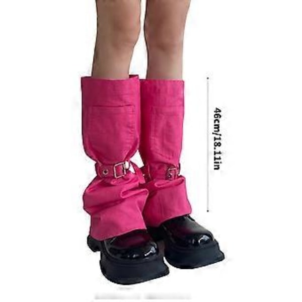 Harajuku Utsvängda Benvärmare för Kvinnor Estetisk Punk Baggy Lösa Benvärmare Spänne Rem Ficka Fotskydd Vadstrumpor Pink one strap model