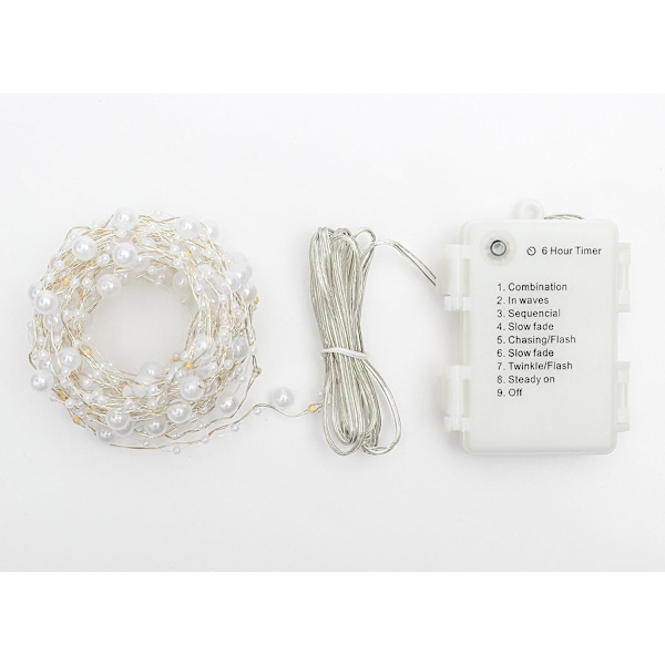 Batteridrevne strengelys 100 LED 10M perlefe lys med