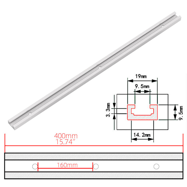 400mm Aluminium T-spår T-spår, Gehrung T-spår för Bordsåg, Fräs
