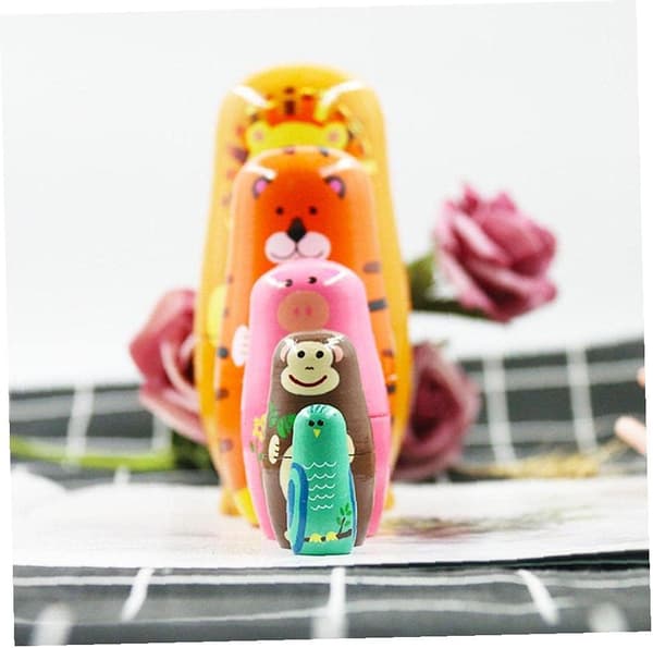 Rysk Matryoshka Tecknad Trä Djur Nesting Dockor Lejon Tiger