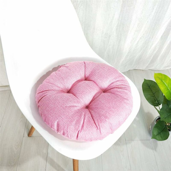 Tykk rund stol pute, ensfarget sett med 2 komfortable pustende tatami lin stol pute stolputer for innendørs utendørs hage uteplass (rosa, 40x40x9cm)