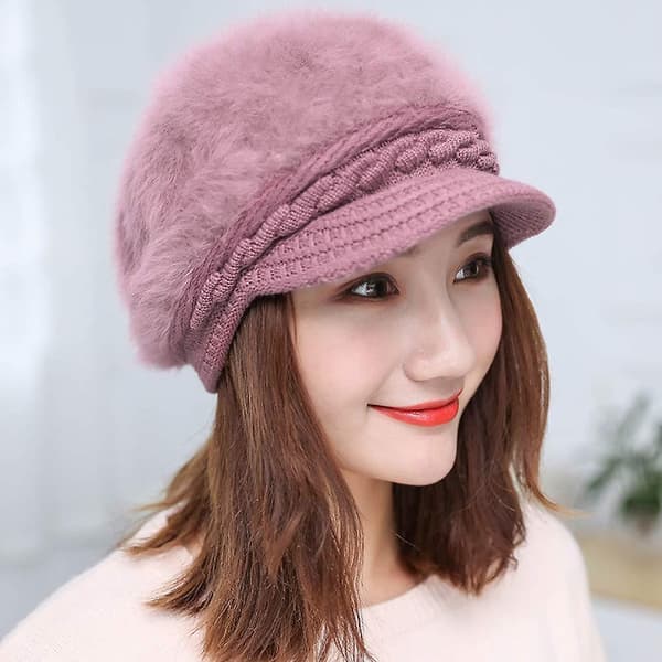 Kvinde Piger Peaked Beanie Hat Visor Beret Hat Vinter Termisk Bager Lilla