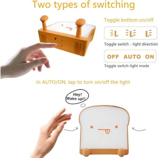 1 stk. sød toast LED-nattelys med genopladelig og timer, P