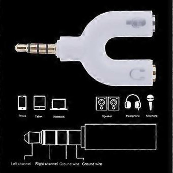 3,5 mm Stereo Audio Y Splitter Mikrofon Mic & Audio Øretelefon 2 Vejs U Form Jack
