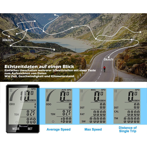 Cykelcomputer, trådløs cykelcomputer, 21 funktioner cykel